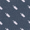Aromatherapy seamless decor pattern with candles elements. Navy blue dotted background