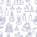 Aromatherapy seamless pattern with vector flat line icons. Essential oil vector background - diffuser, aroma candles