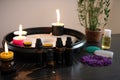 aromatherapy session with a mix of essential oils and healing music