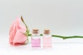 Aromatherapy. Small glass bottles with cosmetic oils. Bath salt. Royalty Free Stock Photo