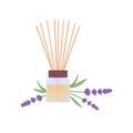 Aromatherapy, wellness lifestyle and holistic remedy concept. Vector flat illustration. Rees oil diffuser with flower isolated on