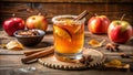 Aromatic autumnal apple cider drink with cinnamon and star anise. Generative AI Royalty Free Stock Photo