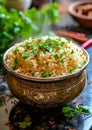 Aromatic Basmati Rice in Ornate Bowl with Herbs and Spices