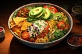 Aromatic Bowl mexican rice meat. Generate Ai