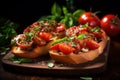 Aromatic Bruschetta tomato appetizer. Generate Ai Royalty Free Stock Photo