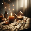 Aromatic candle burning brightly and casting an alluring soft warm glow