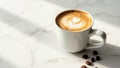 Aromatic cappuccino with a heart in a white mug on a light table. Morning coffee Royalty Free Stock Photo