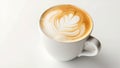 Aromatic cappuccino with a heart in a white mug on a light table. Morning coffee Royalty Free Stock Photo