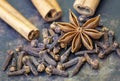 Aromatic christmas holiday spices, star anise and cloves