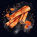 Aromatic Cinnamon Spice Square Watercolor Illustration.