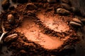 Aromatic Cocoa powder and cocoa beans in brown