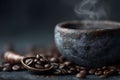 Aromatic Coffee Beans and Rustic Mortar in a Cozy Culinary Setting Generative AI Royalty Free Stock Photo