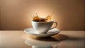 Aromatic coffee splash dark roast in a white cup and saucer on a smooth surface. Generative AI Royalty Free Stock Photo