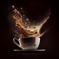 Aromatic coffee splashing in a Cappuccino cup on broun background. Generate Ai.