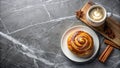 Aromatic coffee and sweet roll on marble surface. Generative AI Royalty Free Stock Photo