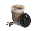 Aromatic coffee in takeaway paper cup