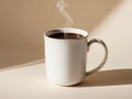 Aromatic Coffee in a White Mug on a Beige Background. Royalty Free Stock Photo