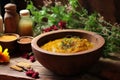 aromatic curry paste in a wooden bowl