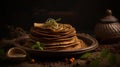 Aromatic Ethiopian Injera Bread with Spicy Sauce food photography. Generative AI