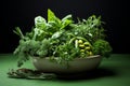 Aromatic Fresh herbs bowl. Generate Ai