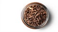 Aromatic ground cloves in glass spice jar for culinary and herbal use Royalty Free Stock Photo