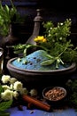 aromatic herbs and bath salts arrangement