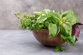 Aromatic herbs bunch, basil, mint and oregano Royalty Free Stock Photo