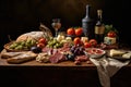 Aromatic Italian food full table. Generate Ai