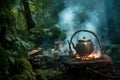 aromatic mint tea steam rising over a warm campfire