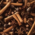 Aromatic mix of cinnamon sticks, star anise, and peppercorns Royalty Free Stock Photo