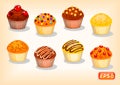 Delicious muffins with various decorations
