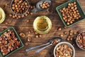 Aromatic nut oil bottle Royalty Free Stock Photo