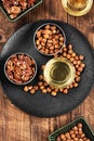 Aromatic nut oil bottle Royalty Free Stock Photo