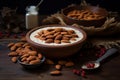 Aromatic Oatmeal almonds breakfast. Generate Ai
