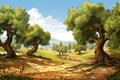 Aromatic Olives trees farm. Generate Ai