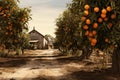 Aromatic Orange tree farm. Generate Ai