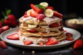 Aromatic Pancakes banana honey strawberry. Generate Ai