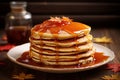 Aromatic Pancakes maple syrup flower. Generate Ai Royalty Free Stock Photo