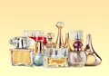 Aromatic Perfume bottles on background