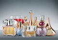 Aromatic Perfume bottles on gray background