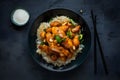 An aromatic presentation of Kung Pao Chicken in professional foodgraphy