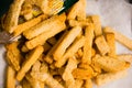 Aromatic salty crackers with the taste of mushrooms from rye bread macro. A tasty snack for beer Royalty Free Stock Photo