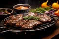 Aromatic Sizzling steak grill with herbs. Generate ai