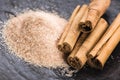 Aromatic spices with brown sugar - cinnamon Royalty Free Stock Photo