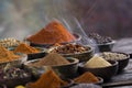 Aromatic spices, smoke and Still Life background