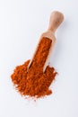 Aromatic spicy chili powder on a white background