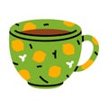 Aromatic Tea Brewing with Green Ceramic Cup with Hot Drink Vector Illustration