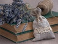 Aromatic Textile sachet pouches decorated with tatting lace with of dried lavender flowers