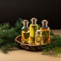 Aromatic trio Small bottles hold pine, spruce, and cedar essential oils