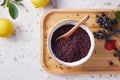 Aronia berry tea in a bowl